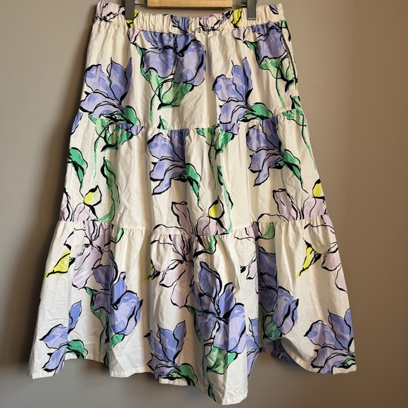 Women's Floral Pull On Elastic Waist Flared Tiered Maxi Skirt White Large Boho - Picture 4 of 12